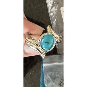 925 Sterling Silver Turquoise Feather Ring 18K Gold